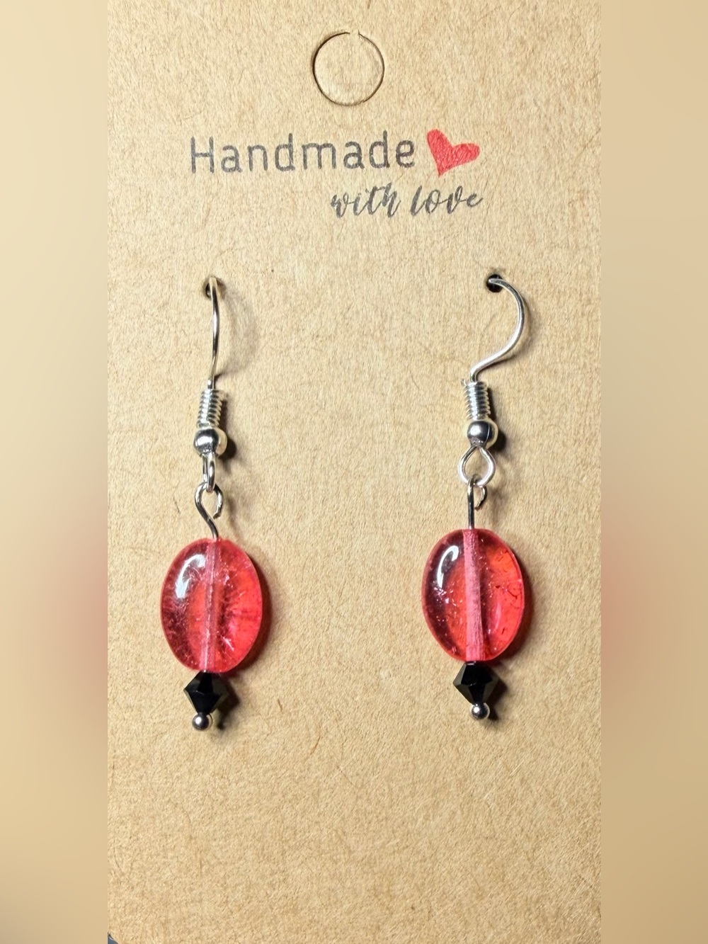 Handmade Hot Pink Glass Drop Earrings with Black Accent